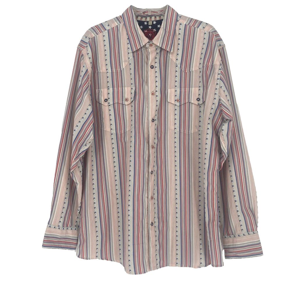 Scully Western Shirt Mens LARGE Pearl Snap Patriotic USA Flag Americana Cowboy